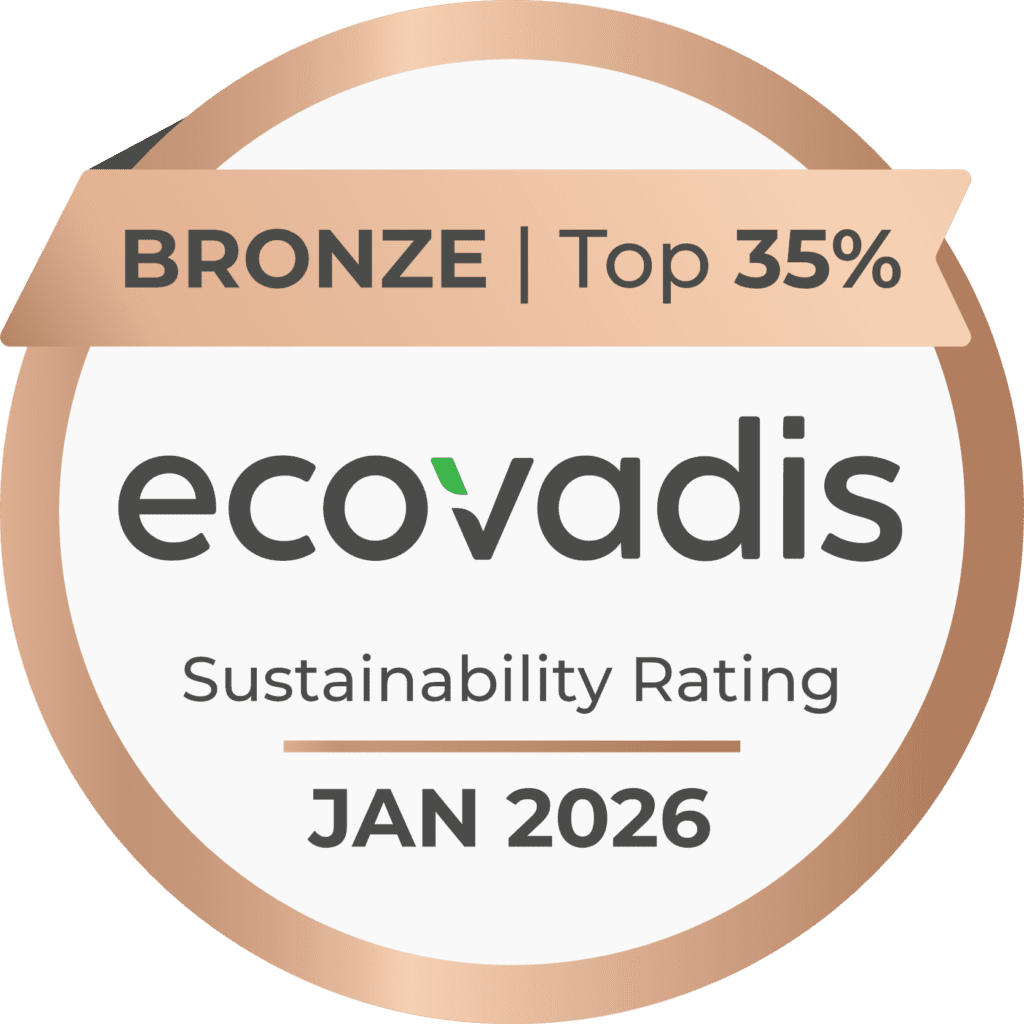 Excelya EcoVadis Bronze sustainability rating certification, ranked Top 35% globally, valid until January 2026.
